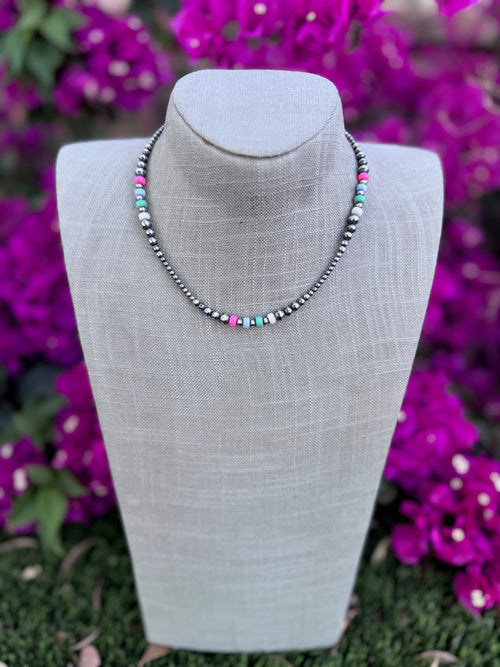 Handcrafted Fire Opal Collection & Sterling Silver Pearl 3-6mm Beaded Necklace 16"