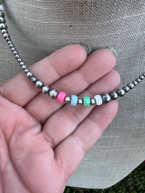 Handcrafted Fire Opal Collection & Sterling Silver Pearl 3-6mm Beaded Necklace 16"