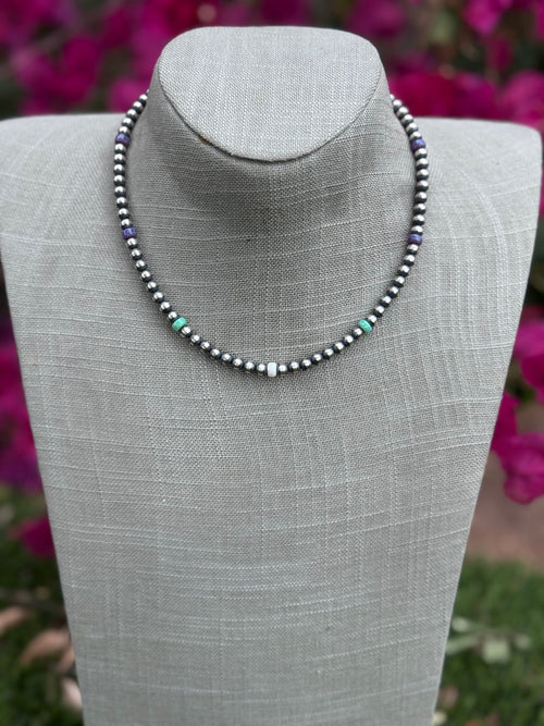 Handcrafted Fire Opal Collection & Sterling Silver Pearl Beaded 5mm Necklace 18"