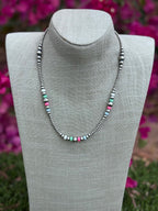 Handcrafted Fire Opal Collection & Sterling Silver Pearl Beaded 3-8mm Necklace 20"