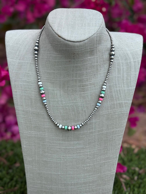Handcrafted Fire Opal Collection & Sterling Silver Pearl Beaded 3-8mm Necklace 20"