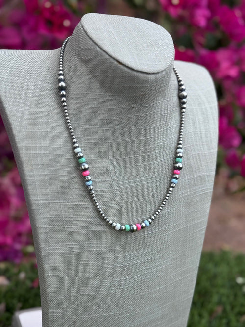 Handcrafted Fire Opal Collection & Sterling Silver Pearl Beaded 3-8mm Necklace 20"