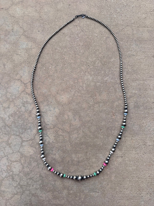 Handcrafted Fire Opal Collection & Sterling Silver Pearl Beaded 3-10mm Necklace 30"
