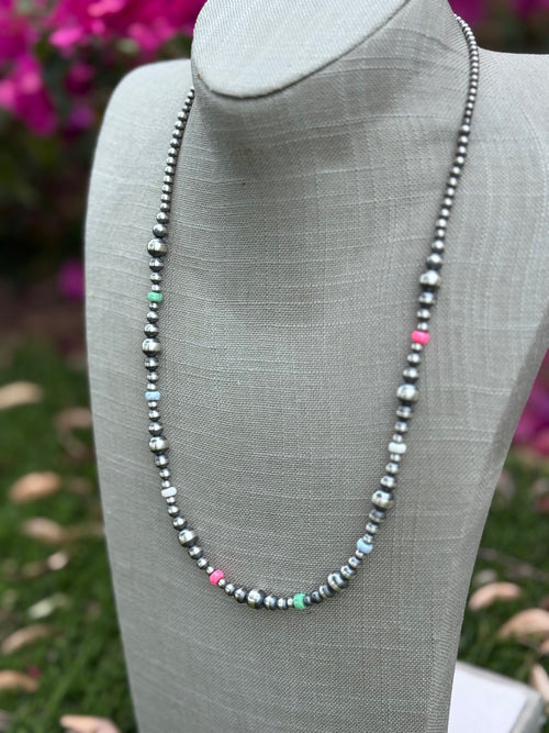 Handcrafted Fire Opal Collection & Sterling Silver Pearl Beaded 3-8mm Necklace 24"