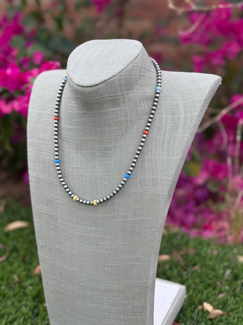 Handcrafted Fire Opal Collection & Sterling Silver Pearl Beaded 5mm Necklace 20"
