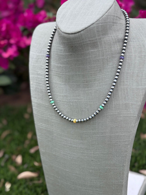 Handcrafted Fire Opal Collection & Sterling Silver Pearl Beaded 5mm Necklace 20"