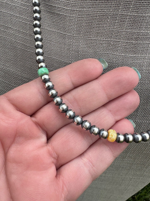 Handcrafted Fire Opal Collection & Sterling Silver Pearl Beaded 5mm Necklace 20"