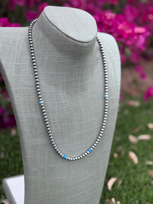 Handcrafted Fire Opal Collection & Sterling Silver Pearl Beaded 5mm Necklace 24"