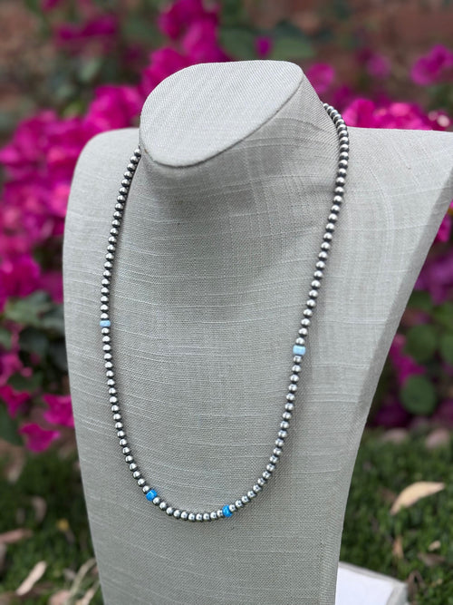 Handcrafted Fire Opal Collection & Sterling Silver Pearl Beaded 5mm Necklace 24"