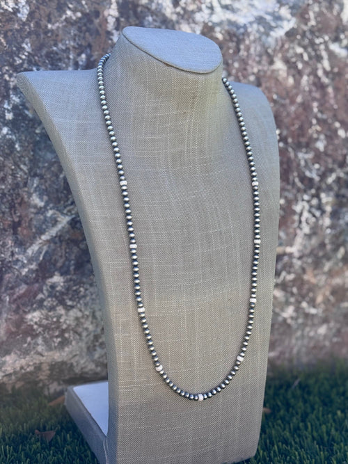 Handcrafted White Fire Opal & Sterling Silver Pearl Beaded 5mm Necklace 30"
