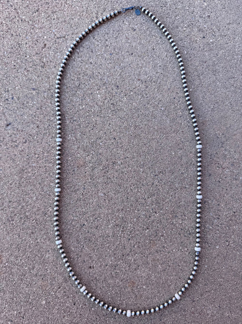 Handcrafted White Fire Opal & Sterling Silver Pearl Beaded 5mm Necklace 30"