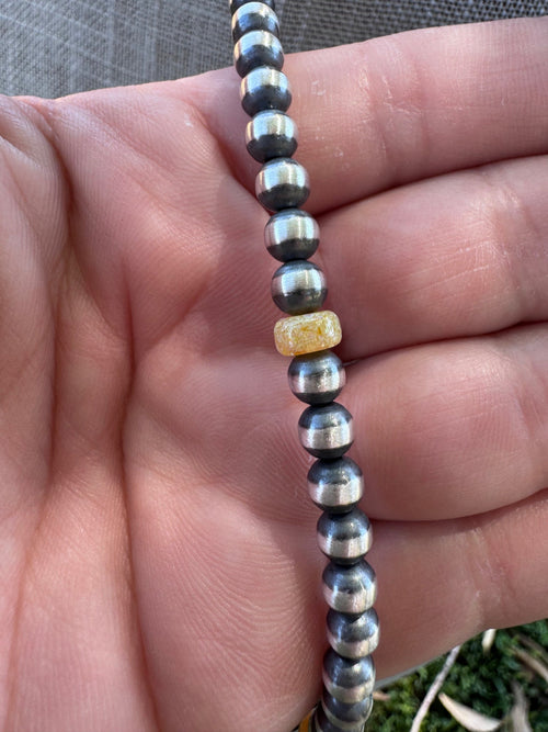 Handcrafted Sterling Silver & Yellow Fire Opal 5mm Beaded Necklace 30"