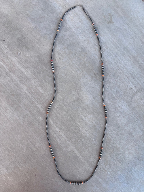 Handcrafted Red Spiny, Orange Spiny & Sterling Silver Pearl 4-10mm Beaded Necklace 48"