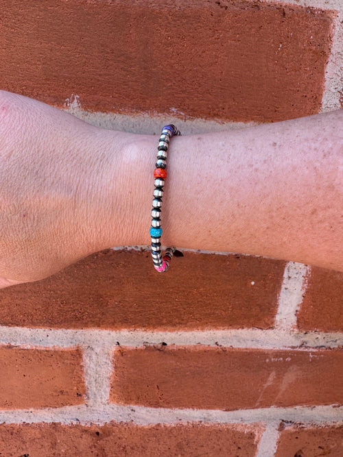 Handcrafted Fire Opal Collection & Sterling Silver Pearl 4mm Beaded Bracelet 7"