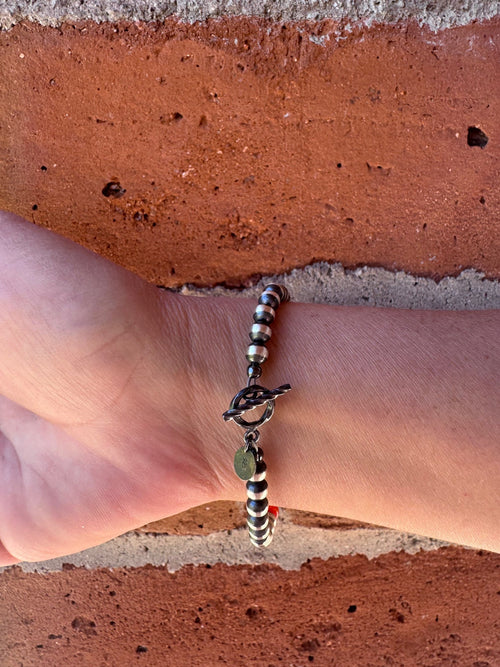 Handcrafted Fire Opal Collection & Sterling Silver Pearl 5mm Beaded Bracelet 7"