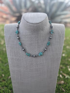 Handcrafted Turquoise & Sterling Silver Pearl 3-8mm Mixed Beaded Necklace 18"