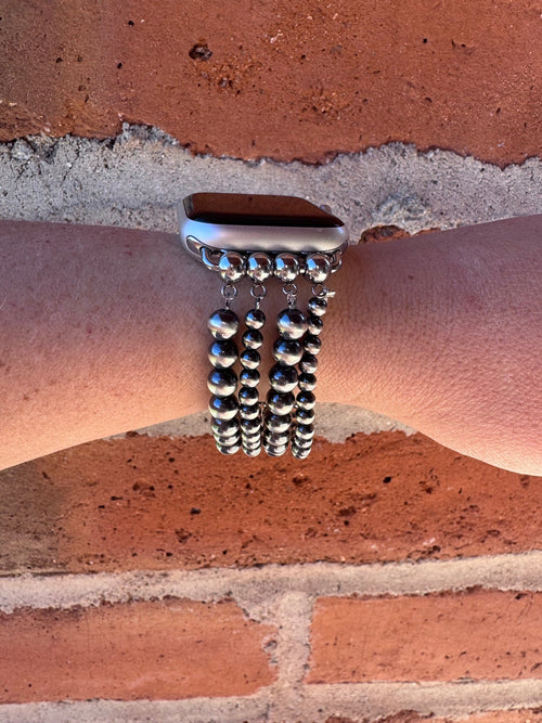 Handmade Sterling Silver Pearl Stretch 4-6mm Beaded Watch Band 5.5-6.5"