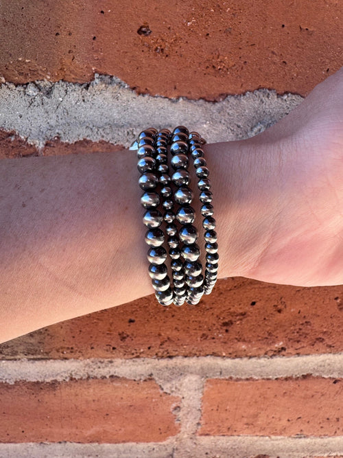 Handmade Sterling Silver Pearl Stretch 4-6mm Beaded Watch Band 5.5-6.5"