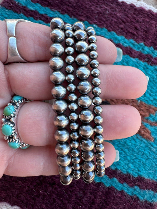 Handmade Sterling Silver Pearl Stretch 4-6mm Beaded Watch Band 5.5-6.5"