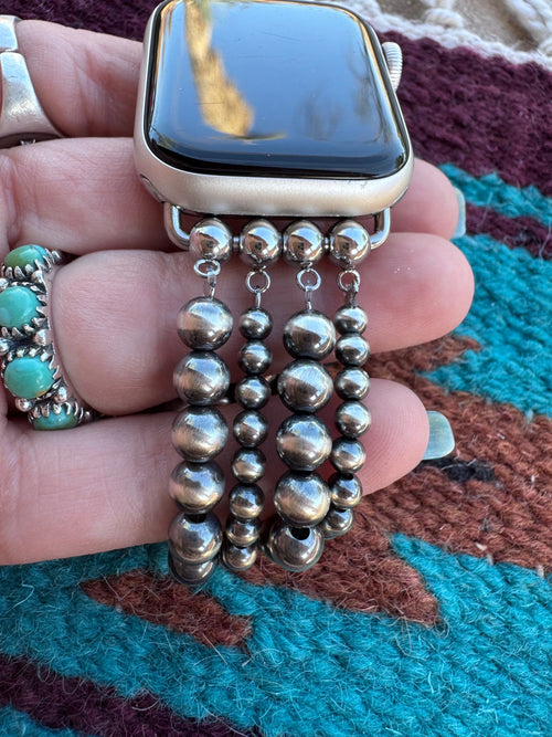 Handmade Sterling Silver Pearl Stretch 4-6mm Beaded Watch Band 5.5-6.5"