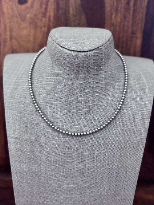 Handmade Silver Plated 4mm Beaded Necklace 18"