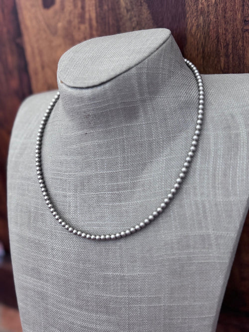 Handmade Silver Plated 4mm Beaded Necklace 18"