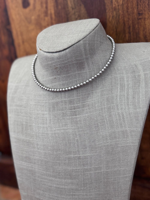 Handmade Silver Plated 4mm Beaded Necklace 14"