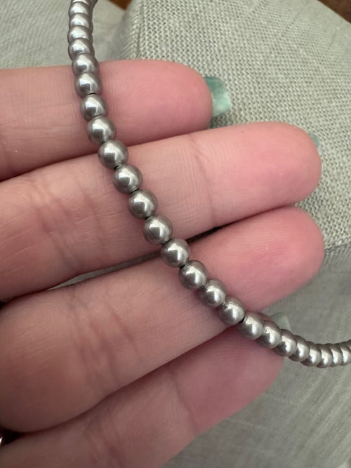 Handmade Silver Plated 4mm Beaded Necklace 14"