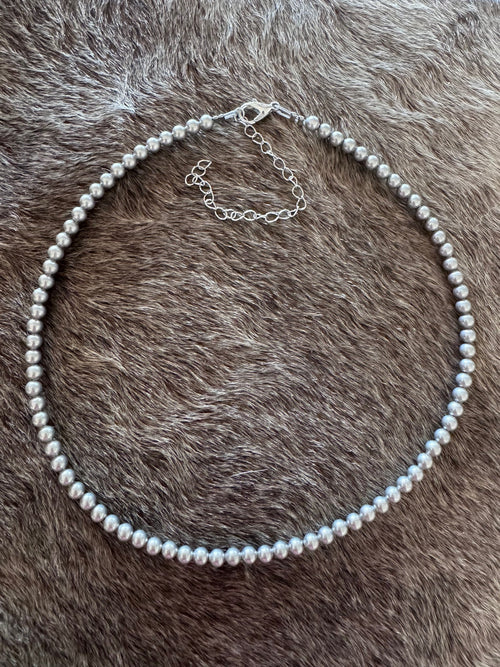 Handmade Silver Plated 4mm Beaded Necklace 14"