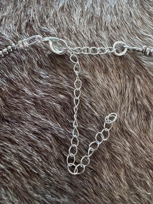 Handmade Antique Silver Seed Bead & Red Dyed Coral 3mm Beaded Necklace 14"
