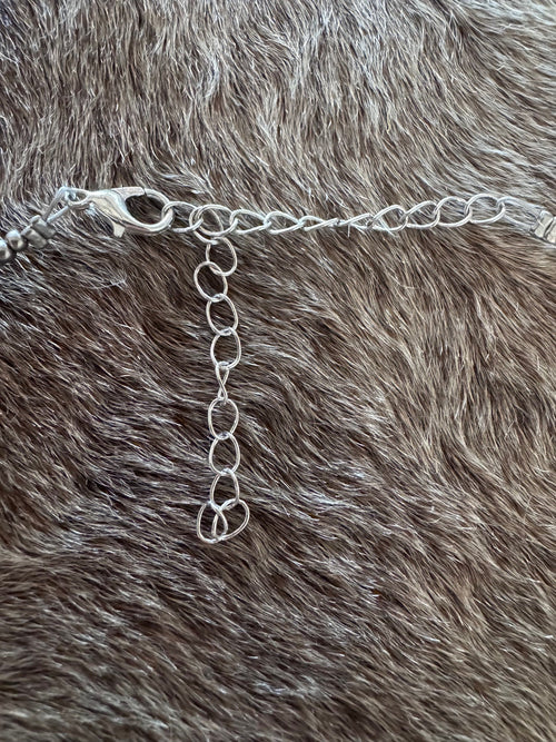 Handmade Silver Plated Cross & Silver Glass Seed 3mm Beaded Necklace 15"-18"