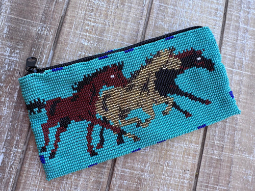 Handmade Beaded Southwestern Stallion Coin Purse