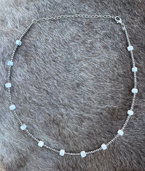 Handmade White Howlite & Silver Glass Seed 3mm Beaded Necklace 14"-18"