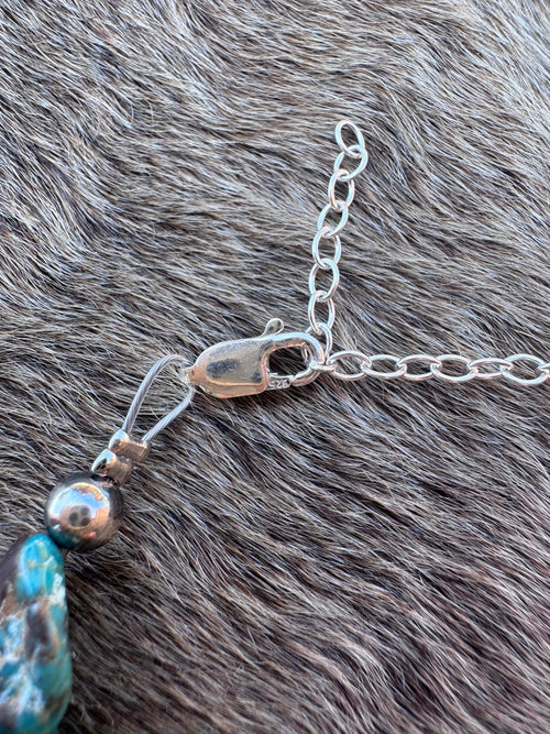 Handmade Chunky Blue Turquoise & Sterling Silver Pearl Beaded Bracelet 6.5"