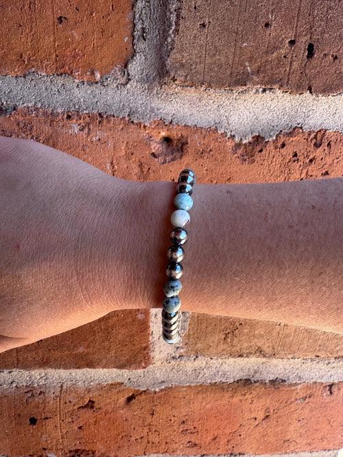 Handmade Larimar & Sterling Silver 6mm Beaded Bracelet 6"