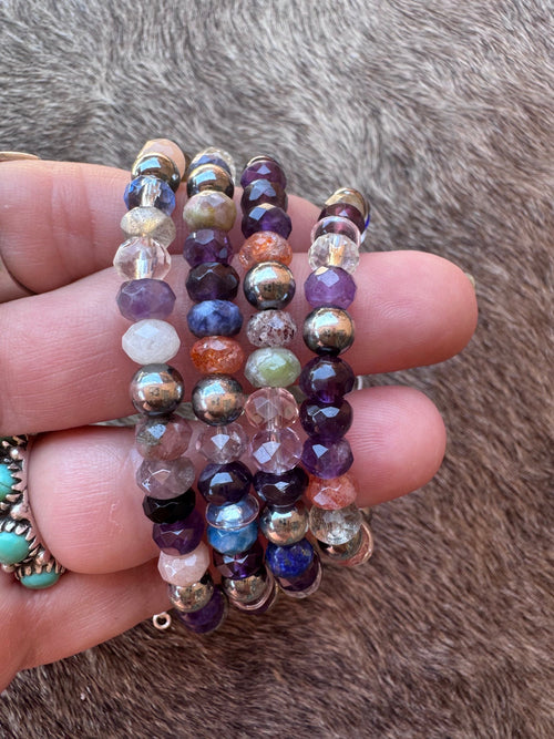 Handmade Mixed Gemstone & Sterling Silver 6mm Beaded Bracelet 6"