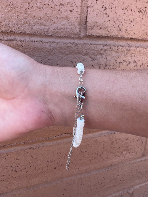 Handmade Abalone Shell & Silver Plated  Beaded Bracelet 7"