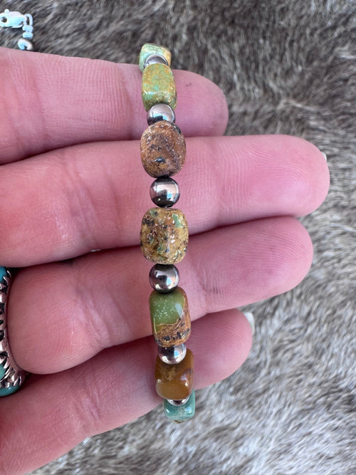 Handmade Polished Turquoise and Sterling Silver 4mm Beaded Bracelet 6"