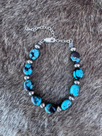 Handmade Turquoise and Sterling Silver 5mm Beaded Bracelet 6"