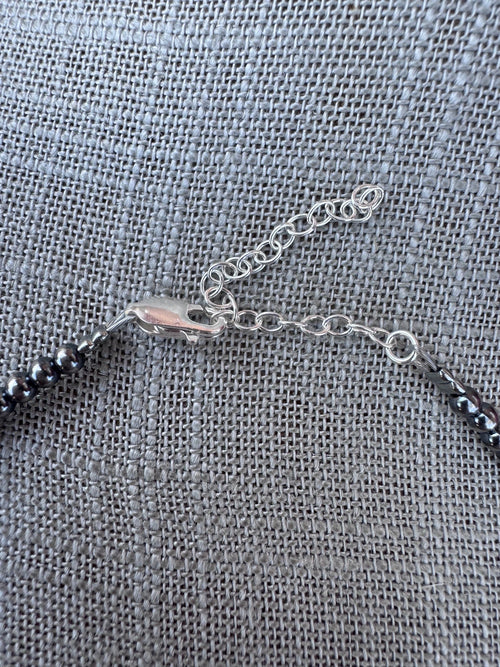 Handmade Sterling Silver & Flat Turquoise 3mm Beaded Necklace 16"