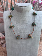 Handmade Nugget Natural Turquoise & Dark Shell Beaded Necklace 22"