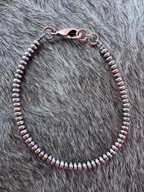 Handcrafted Copper 3mm Saucer Beaded Bracelet 7.5"
