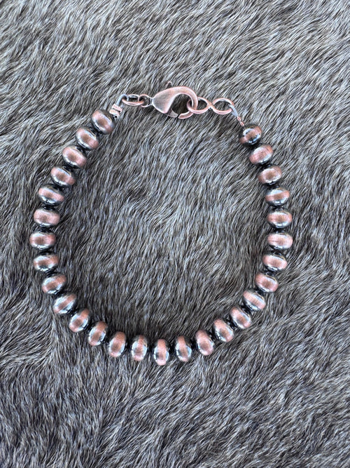 Handcrafted Copper 6mm Beaded Bracelet 7.5"