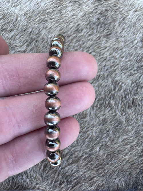 Handcrafted Copper 6mm Beaded Bracelet 7.5"