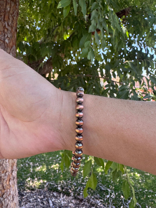 Handcrafted Copper 6mm Beaded Stretch Bracelet