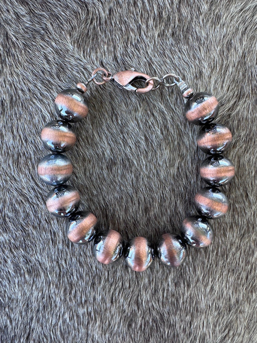 Handcrafted Copper 12mm Beaded Bracelet 7.5"