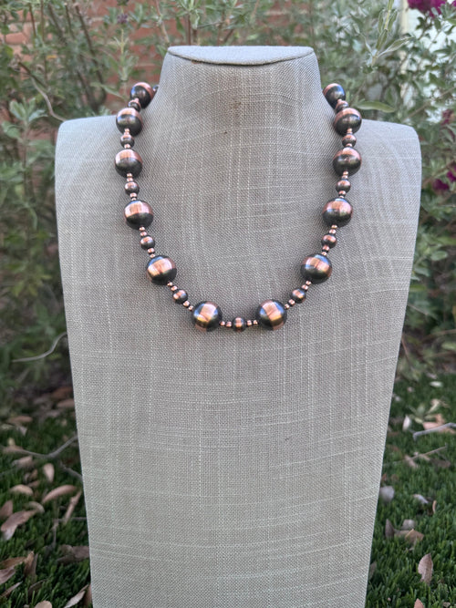 Handcrafted Copper 3-16mm Beaded Necklace