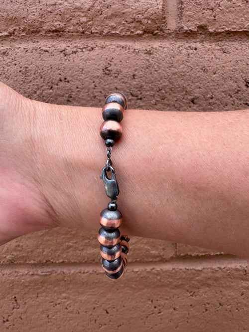 Handcrafted Copper 8mm Beaded Bracelet 7"