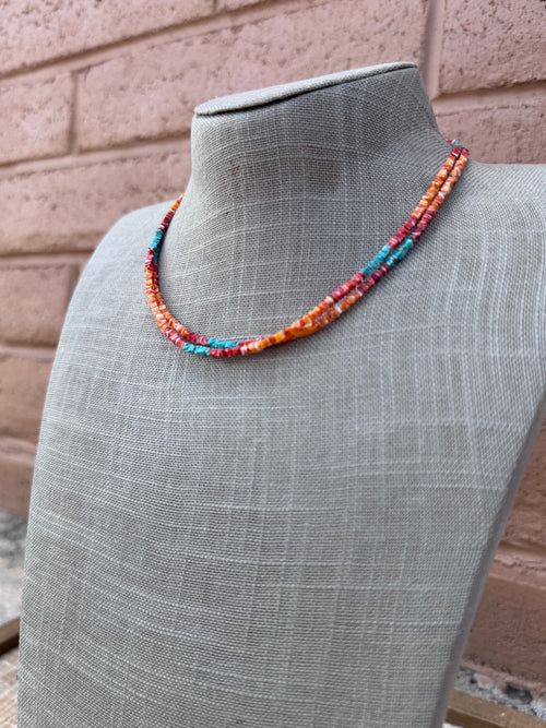 Handcrafted Turquoise & Spiny Oyster 16” Beaded Necklace