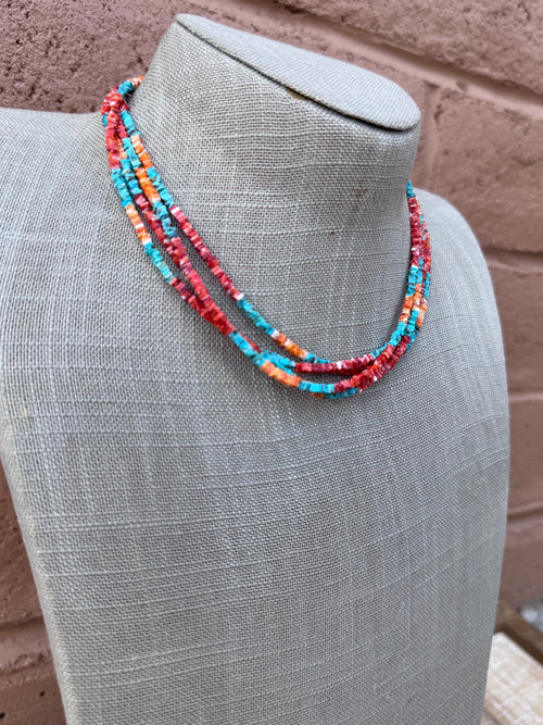 Handcrafted Turquoise & Spiny Oyster 16” Beaded Necklace